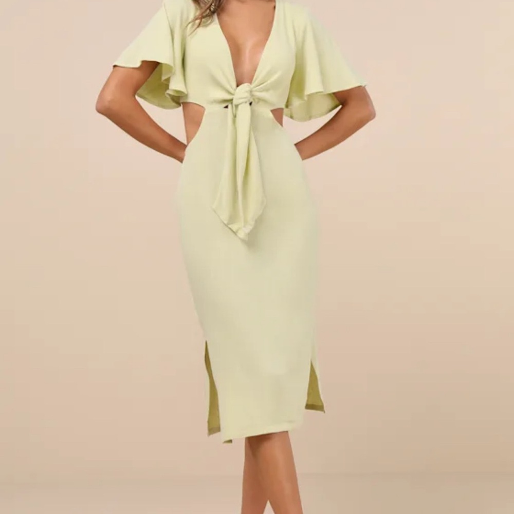 Lulus Summer Journey Cutout Tie Front Linen Blend Midi Dress XL NWT